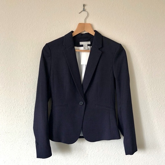 H&M Jackets & Blazers - *NWT* H&M Navy and White Tiny Polka Dots Blazer – Women’s S/4